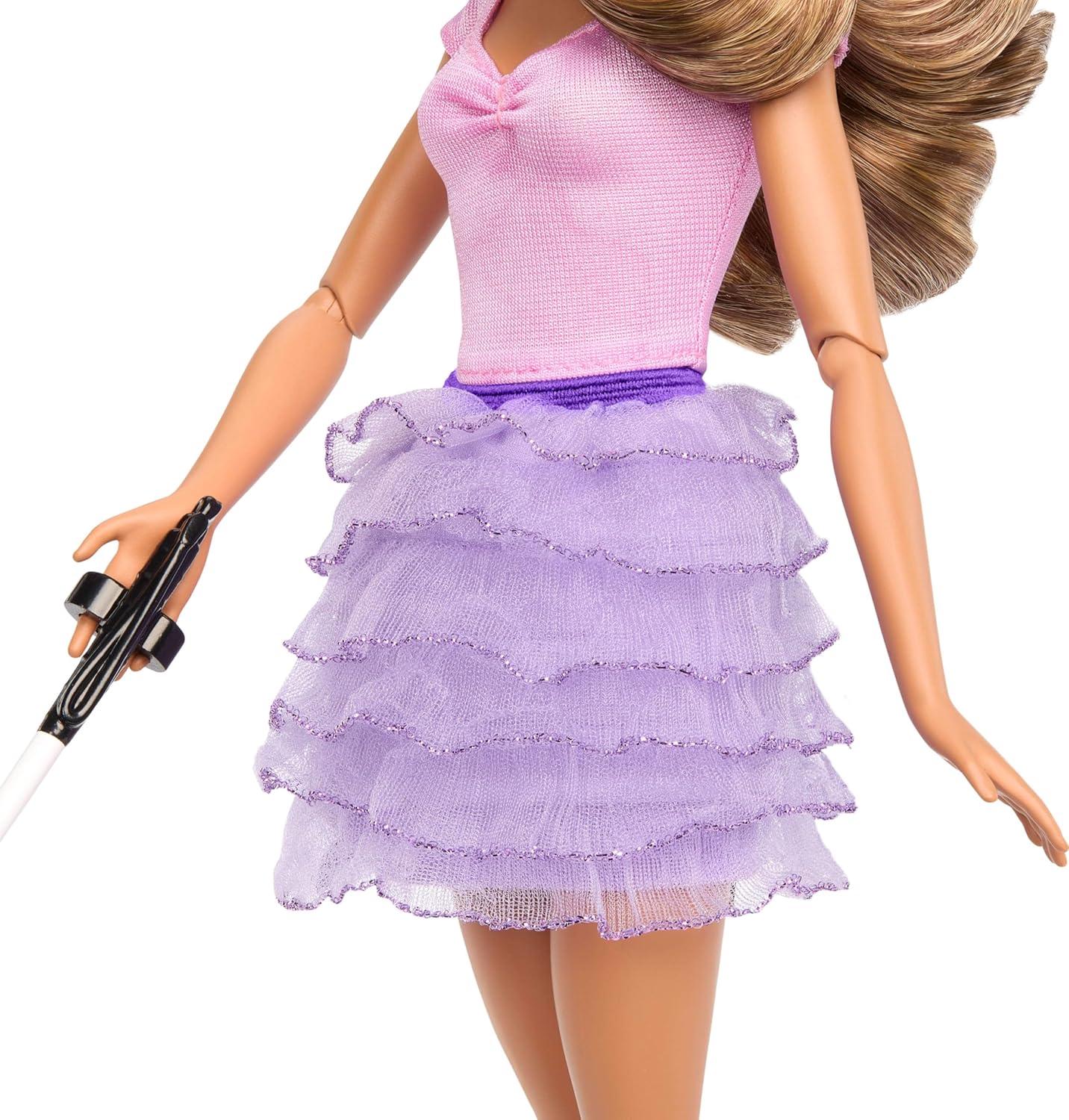 imageBarbie Fashionistas Doll 228 Blind Barbie Doll Wearing Pink Top and Ruffled Skirt with Cane and Sunglasses in Partnership with the American Foundation for the Blind