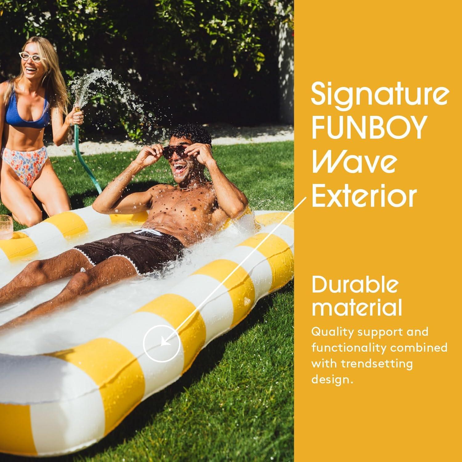 imageFUNBOY Tanning Pool Lounger Float XL 72 x 48 Pool Float with Custom Pillow and Large Cup Holder Perfect for Pool or BackyardYellow