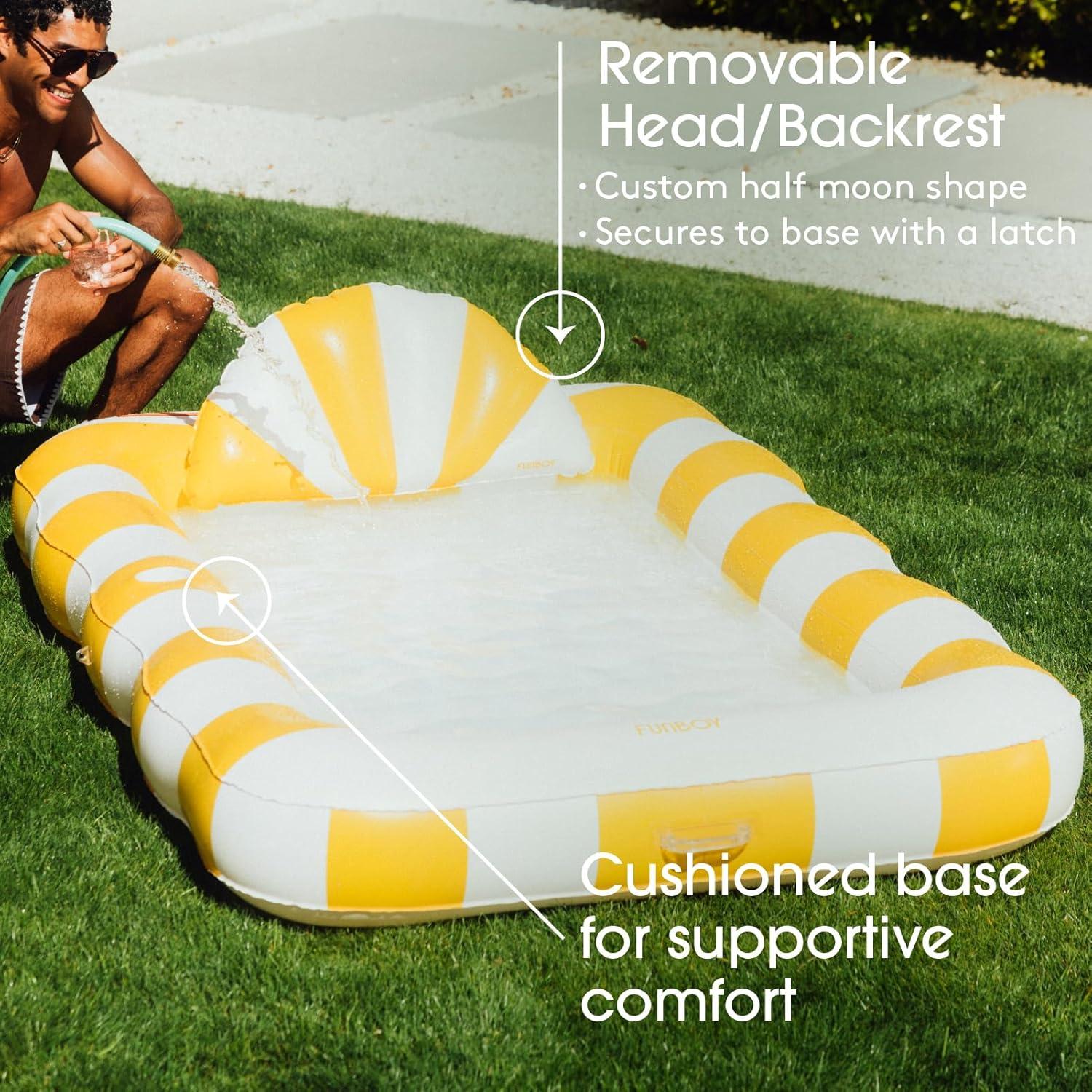 imageFUNBOY Tanning Pool Lounger Float XL 72 x 48 Pool Float with Custom Pillow and Large Cup Holder Perfect for Pool or BackyardYellow