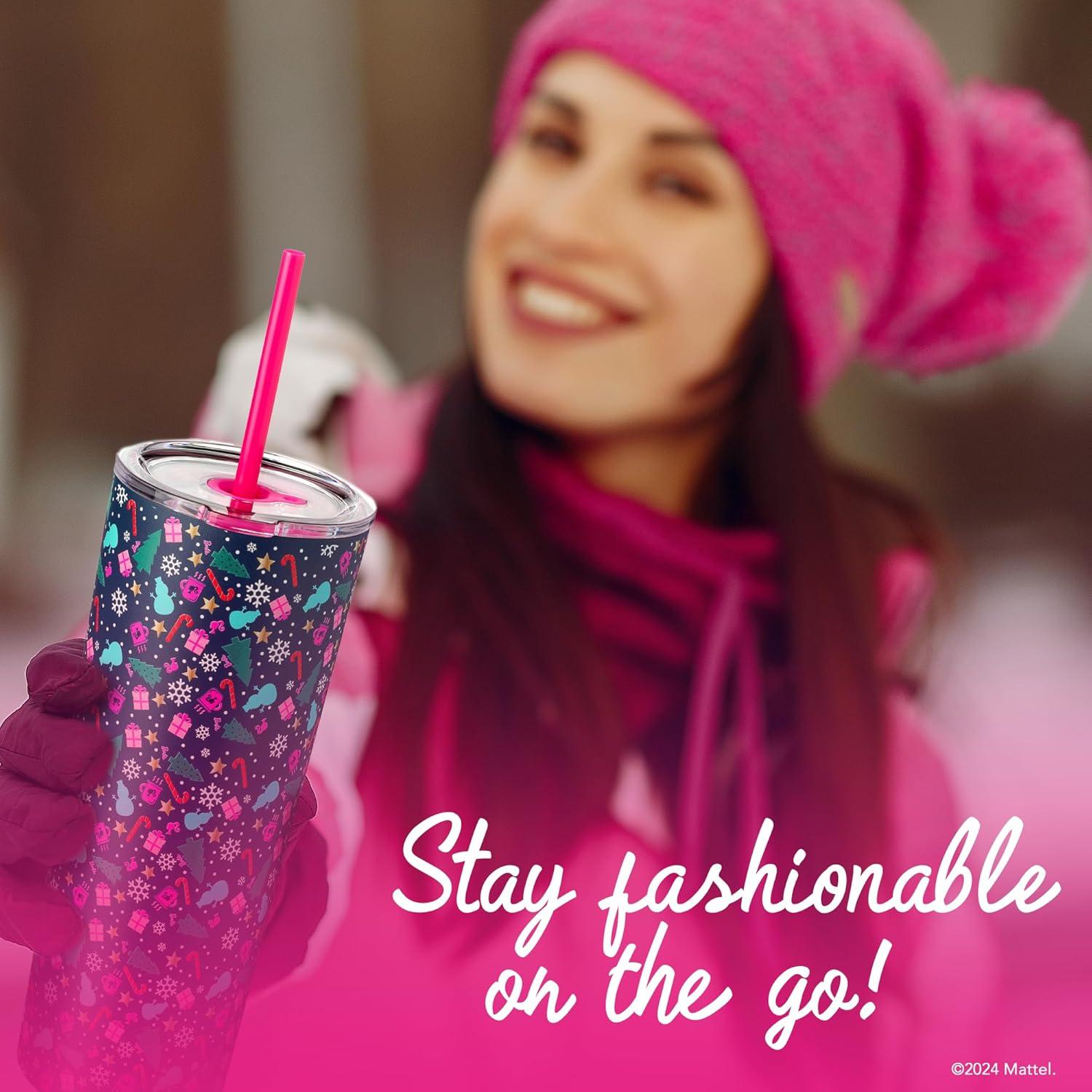imageDragon Glassware x Barbie Vacuum Insulated Stainless Steel Tumbler with Lid and Straw Festive Holiday Travel Coffee Tumbler Cup to Keep Drinks Hot or Cold Fits Cup Holders Christmas ThemeBarbie Christmas