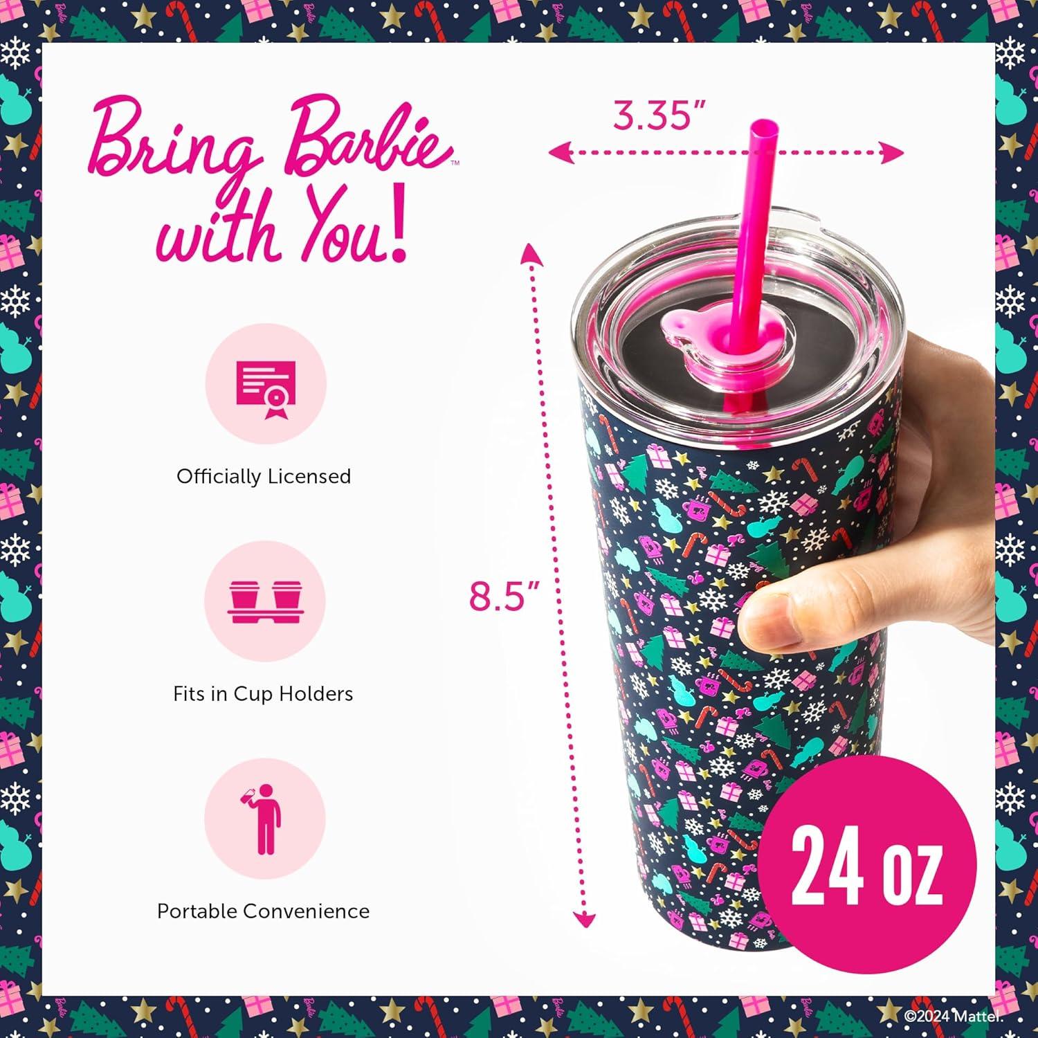 imageDragon Glassware x Barbie Vacuum Insulated Stainless Steel Tumbler with Lid and Straw Festive Holiday Travel Coffee Tumbler Cup to Keep Drinks Hot or Cold Fits Cup Holders Christmas ThemeBarbie Christmas