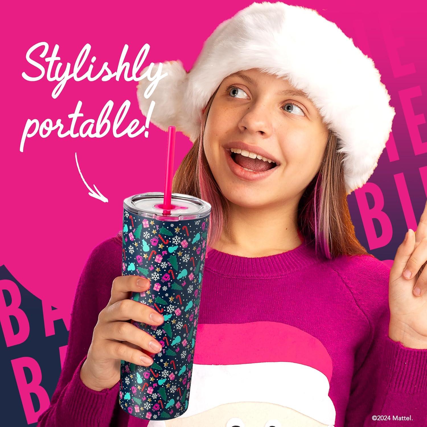 imageDragon Glassware x Barbie Vacuum Insulated Stainless Steel Tumbler with Lid and Straw Festive Holiday Travel Coffee Tumbler Cup to Keep Drinks Hot or Cold Fits Cup Holders Christmas ThemeBarbie Christmas