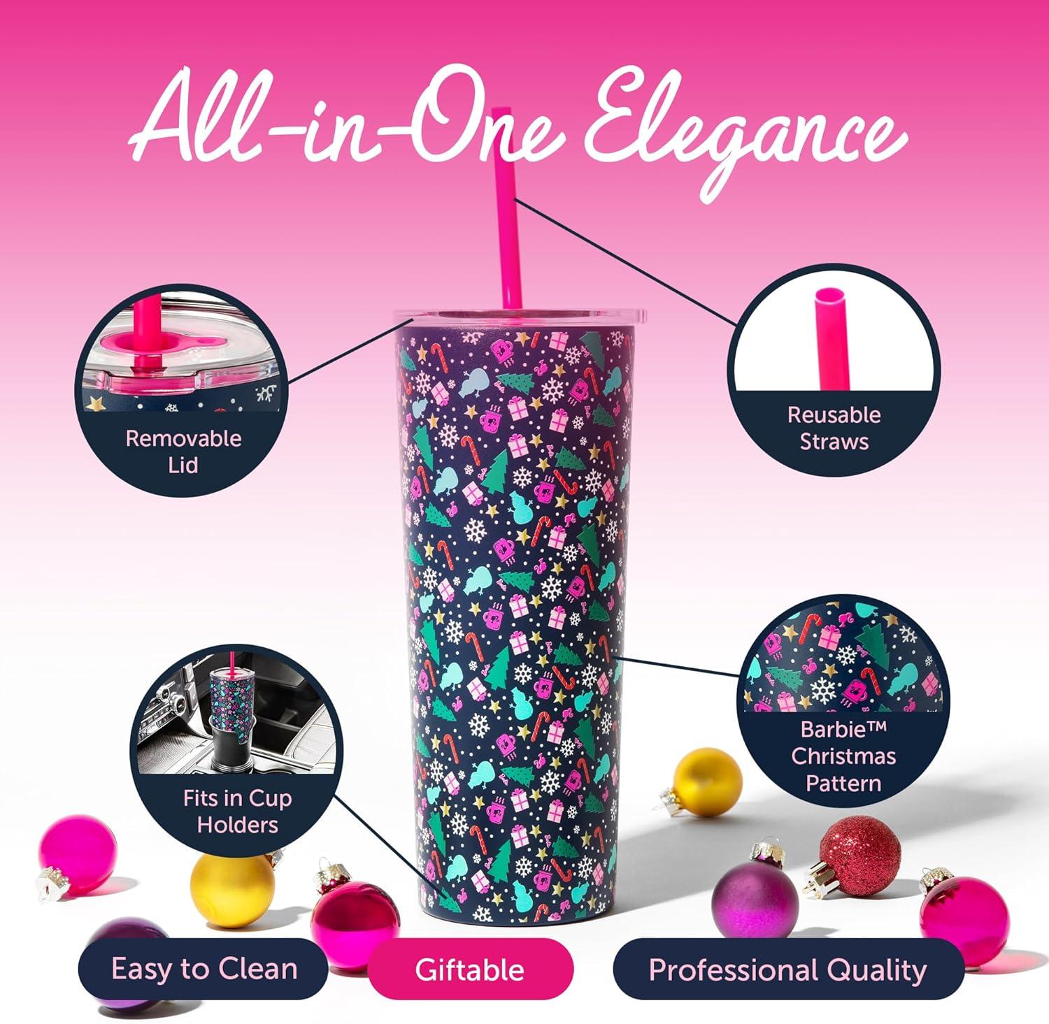 imageDragon Glassware x Barbie Vacuum Insulated Stainless Steel Tumbler with Lid and Straw Festive Holiday Travel Coffee Tumbler Cup to Keep Drinks Hot or Cold Fits Cup Holders Christmas ThemeBarbie Christmas