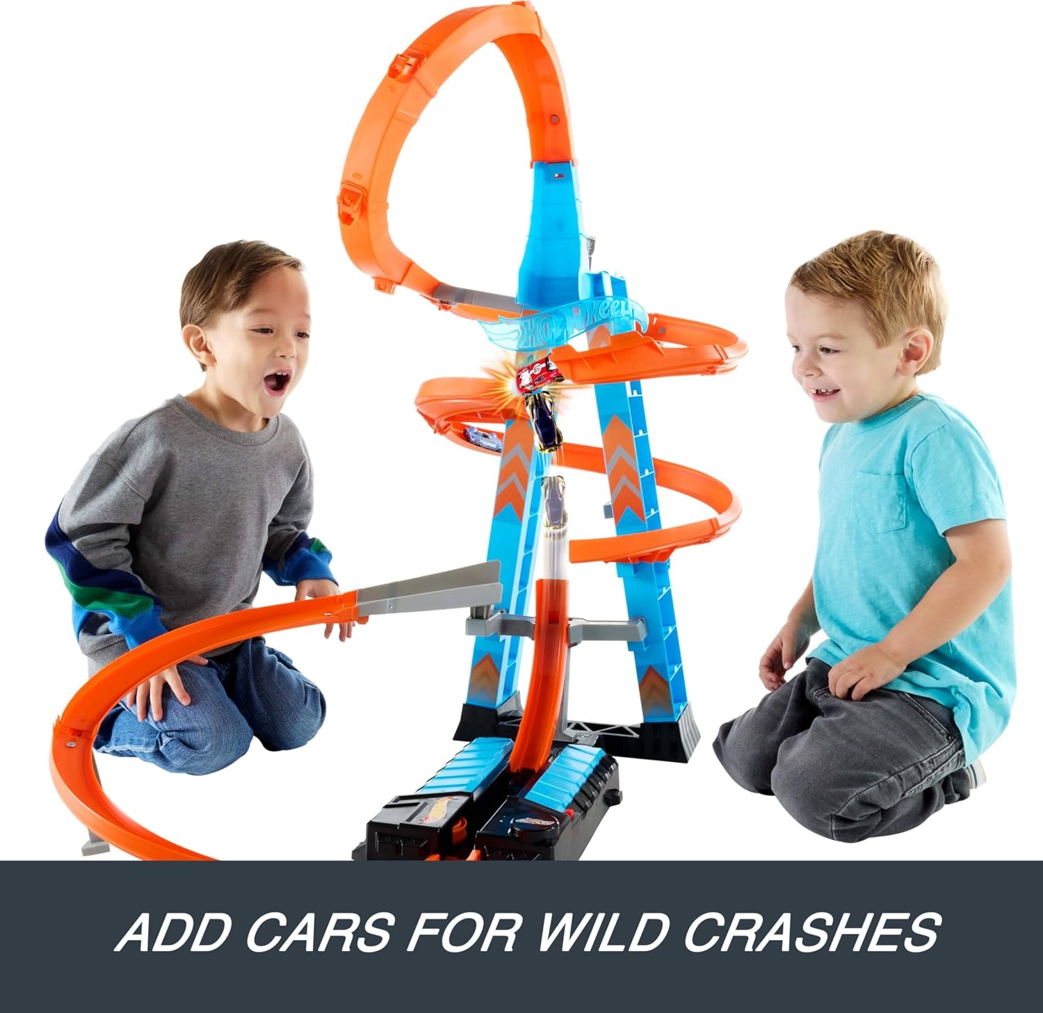 image:imageHot Wheels Sky Crash Tower Track Set 25 ft 83 cm High with Motorized Booster Orange Track amp 1 Vehicle Race Multiple Cars Gift for Kids 5 to 10 Years Old amp Up