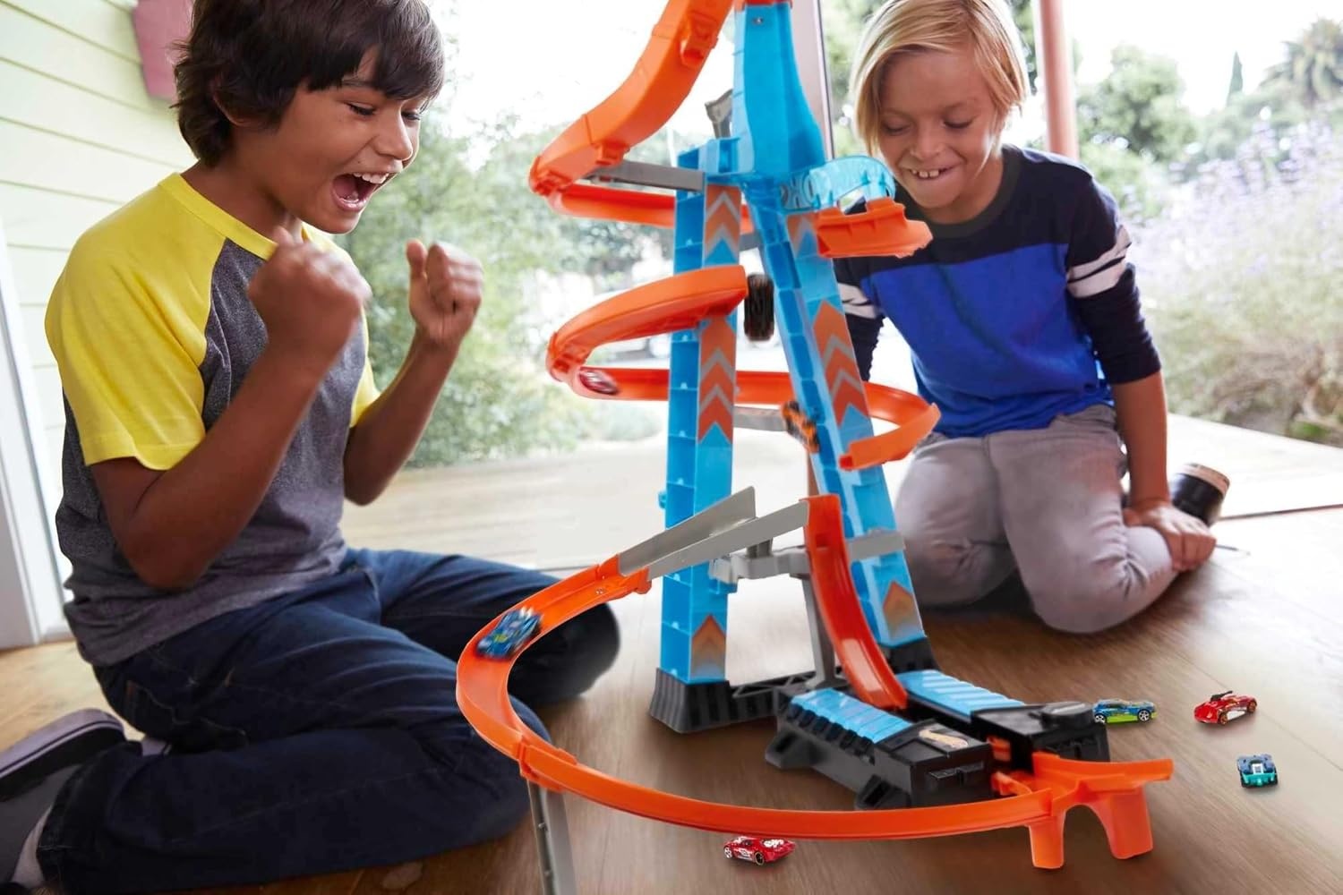 image:imageHot Wheels Sky Crash Tower Track Set 25 ft 83 cm High with Motorized Booster Orange Track amp 1 Vehicle Race Multiple Cars Gift for Kids 5 to 10 Years Old amp Up