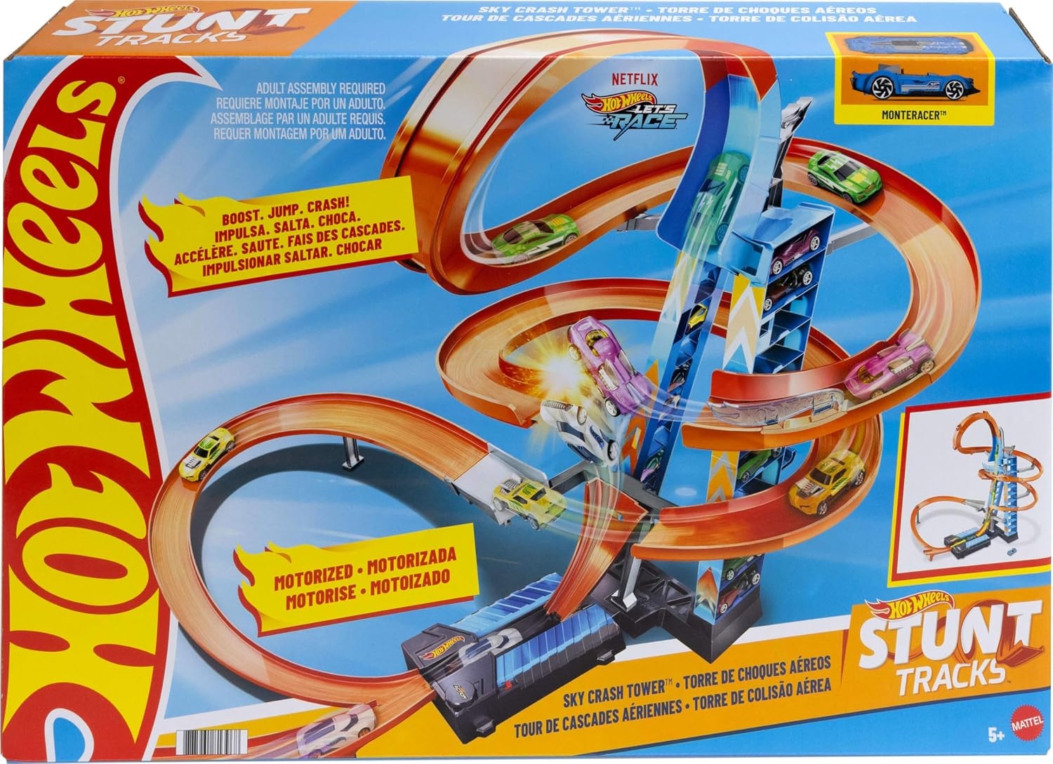 image:imageHot Wheels Sky Crash Tower Track Set 25 ft 83 cm High with Motorized Booster Orange Track amp 1 Vehicle Race Multiple Cars Gift for Kids 5 to 10 Years Old amp Up