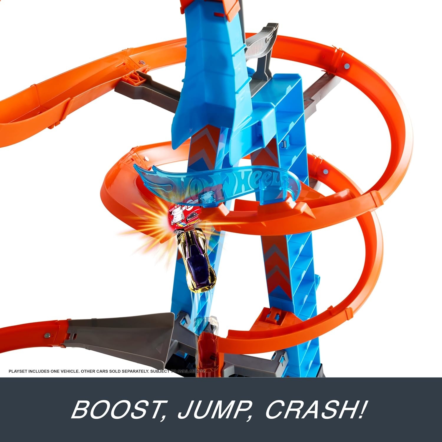 image:imageHot Wheels Sky Crash Tower Track Set 25 ft 83 cm High with Motorized Booster Orange Track amp 1 Vehicle Race Multiple Cars Gift for Kids 5 to 10 Years Old amp Up