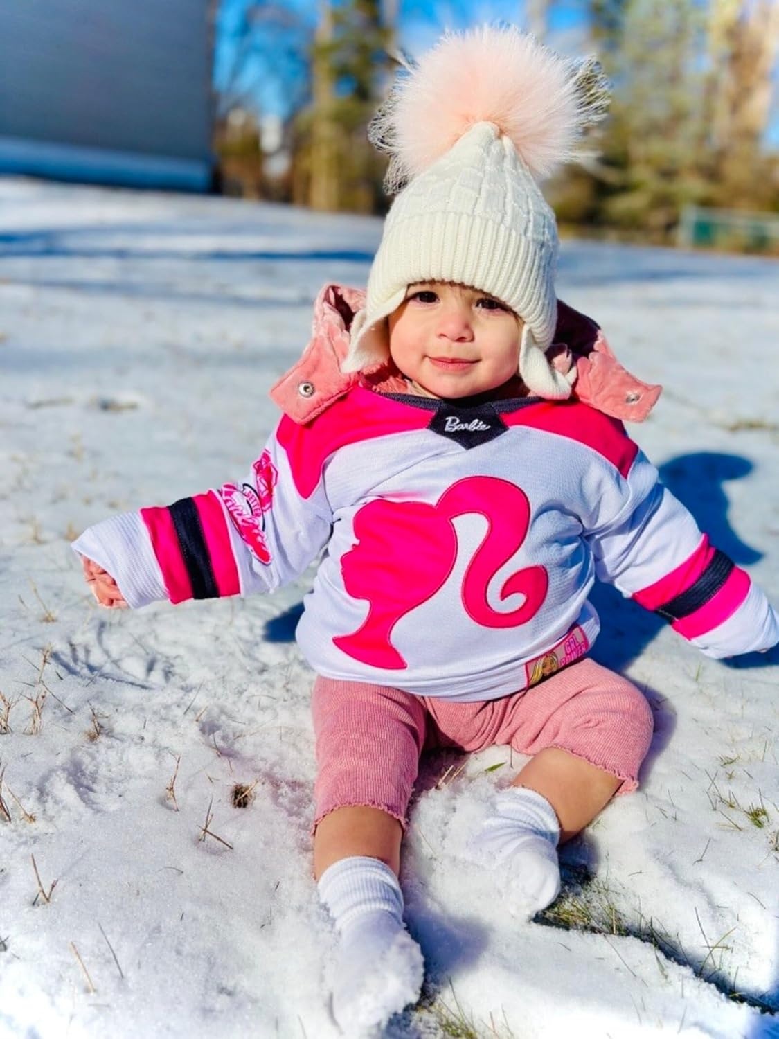 image:imageBarbie Girls Mesh Hockey Jersey Long Sleeve TShirt Toddler to Big Kid Sizes 2T 1416Pink White