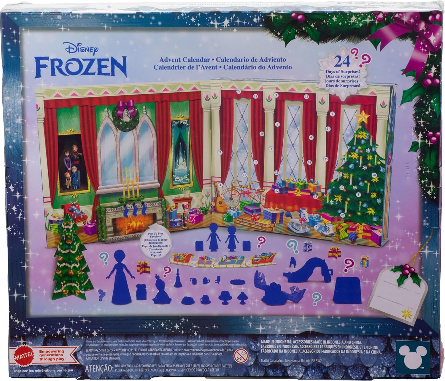 image:imageMattel Disney Frozen Young Anna amp Elsa Small Doll Advent Calendar with 24 Days of Surprises Including Olaf Figure Queen Iduna Doll Seesaw amp Slide