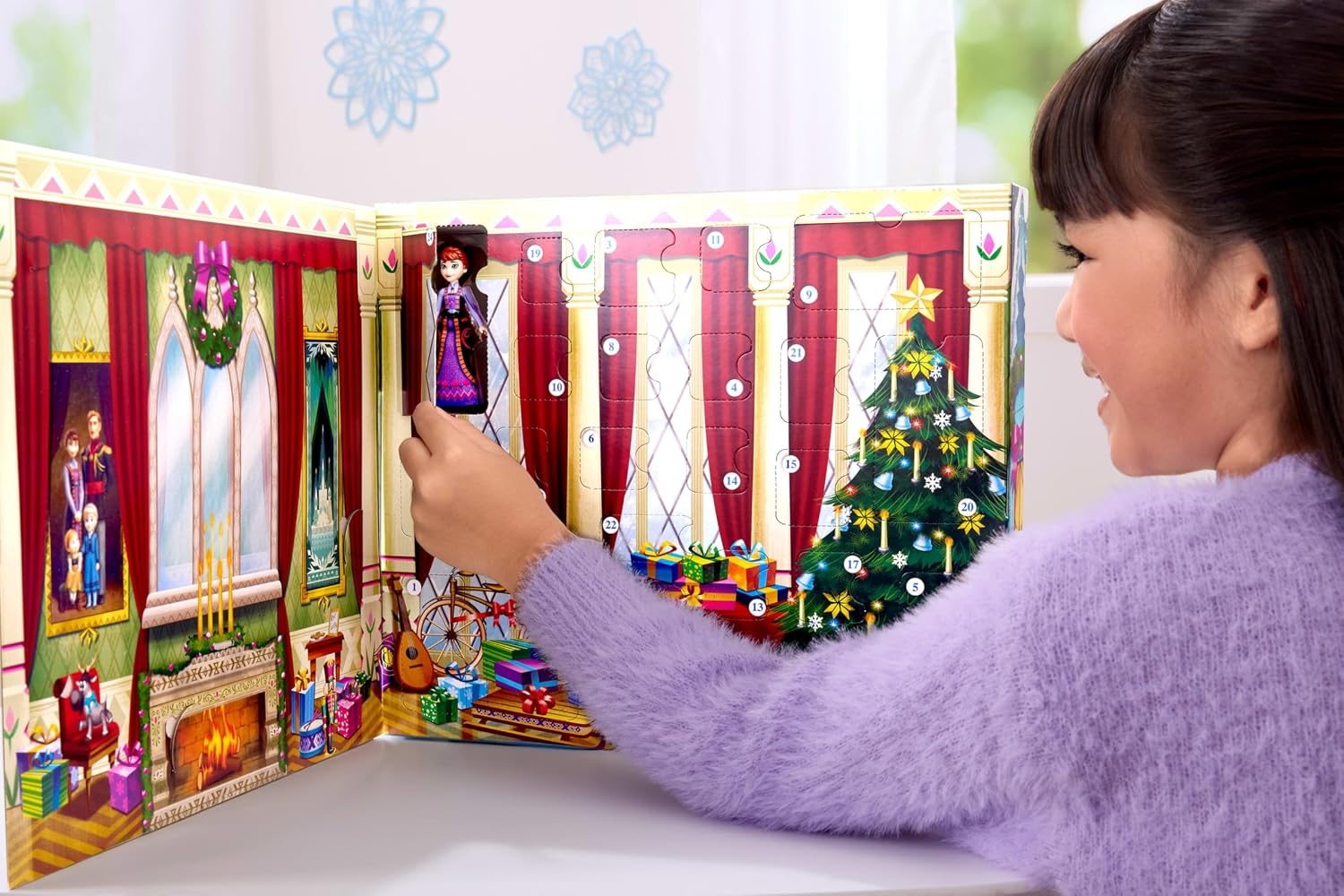 image:imageMattel Disney Frozen Young Anna amp Elsa Small Doll Advent Calendar with 24 Days of Surprises Including Olaf Figure Queen Iduna Doll Seesaw amp Slide