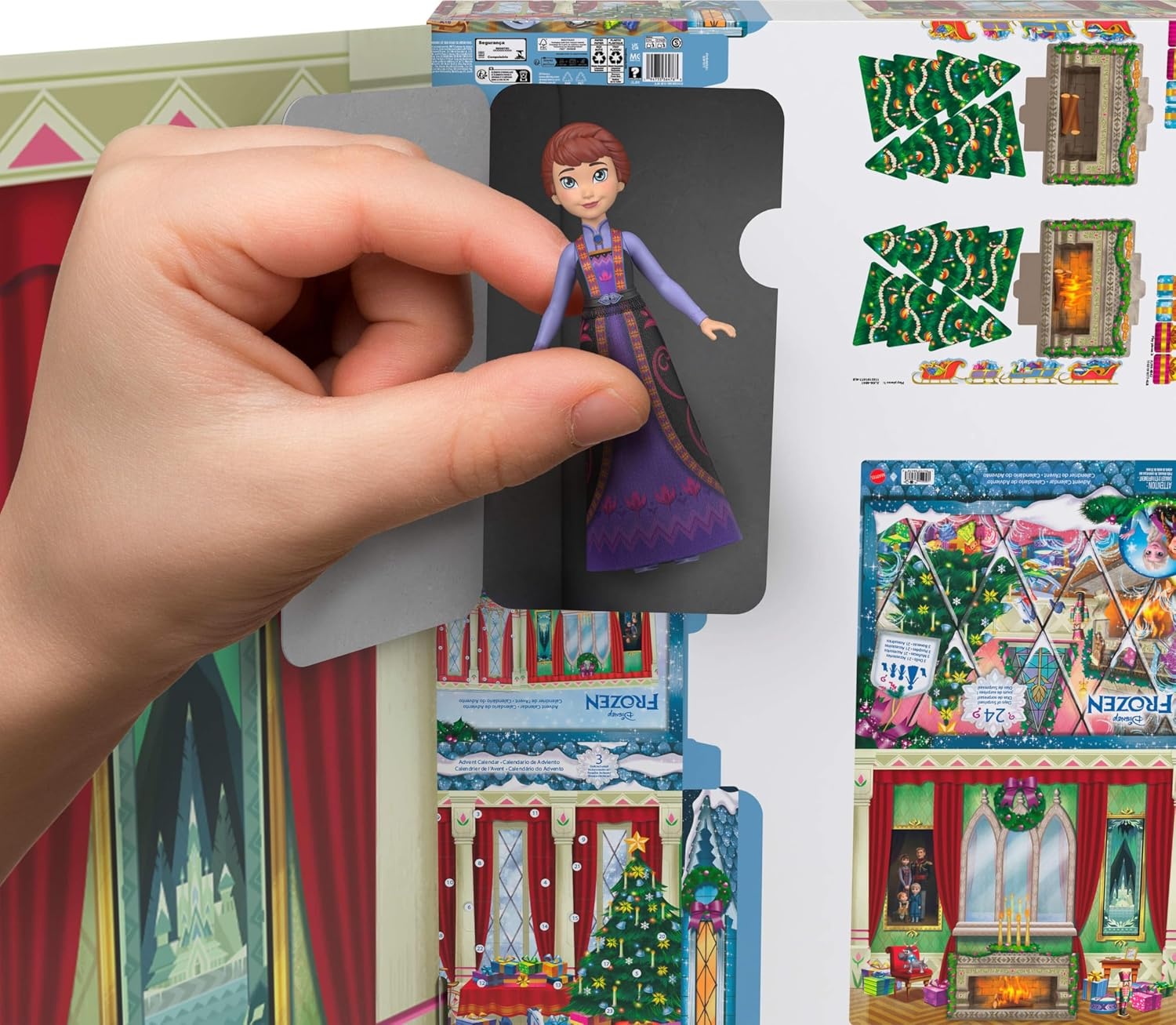 image:imageMattel Disney Frozen Young Anna amp Elsa Small Doll Advent Calendar with 24 Days of Surprises Including Olaf Figure Queen Iduna Doll Seesaw amp Slide
