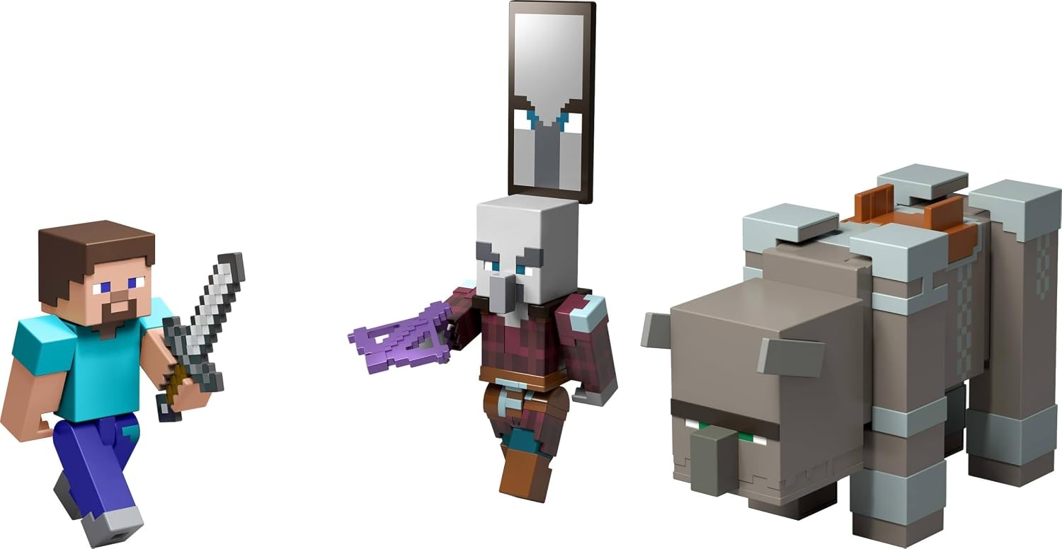 image:imageMattel Minecraft Village Raid Pack with 3 Action Figures amp Accessories 325inch Scale Collectible Set Includes Steve for Videogame Players amp Kids Amazon Exclusive