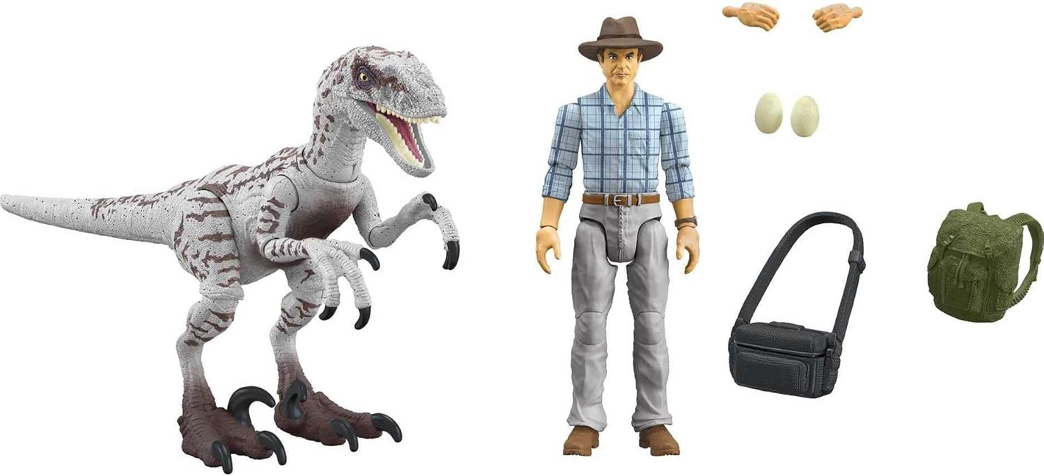 image:imageMattel Jurassic World Jurassic Park III Hammond Collection Action Figure Set wiith Dr Alan Grant Velociraptor Dinosaur amp Raptor Egg Accessories