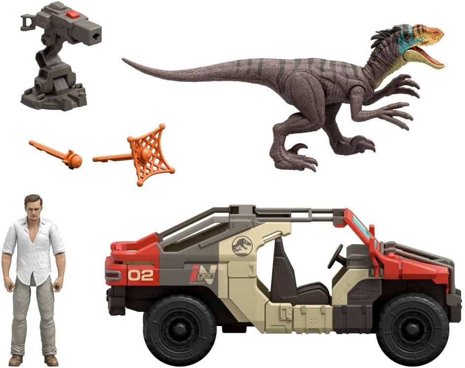 image:imageMattel Jurassic World Rebirth Vehicle with 1 Human amp 1 Dinosaur Figure Launch N Battle Truck Martin Krebs Figure amp Raptor Turret amp 2 Projectiles