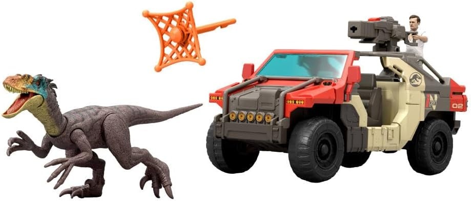 image:imageMattel Jurassic World Rebirth Vehicle with 1 Human amp 1 Dinosaur Figure Launch N Battle Truck Martin Krebs Figure amp Raptor Turret amp 2 Projectiles