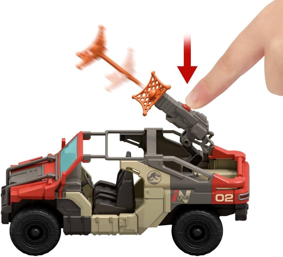 image:imageMattel Jurassic World Rebirth Vehicle with 1 Human amp 1 Dinosaur Figure Launch N Battle Truck Martin Krebs Figure amp Raptor Turret amp 2 Projectiles