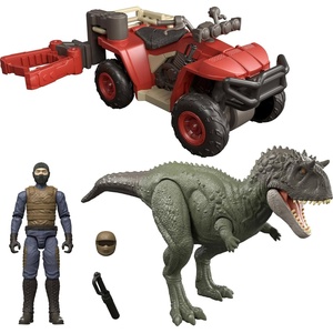 Mattel Jurassic World Pack with Vehicle, Human & Dinosaur Action Figure, Capture Claw ATV Pack, Catch & Launch Storytelling Features