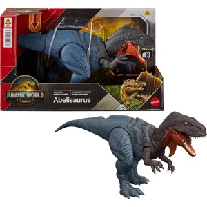 Mattel Jurassic World Rebirth Wild Roar Dinosaur Toy, Abelisaurus Posable Figure, Tail-Controlled Chomp Multi-Direction Attack & Sound, Digital Play