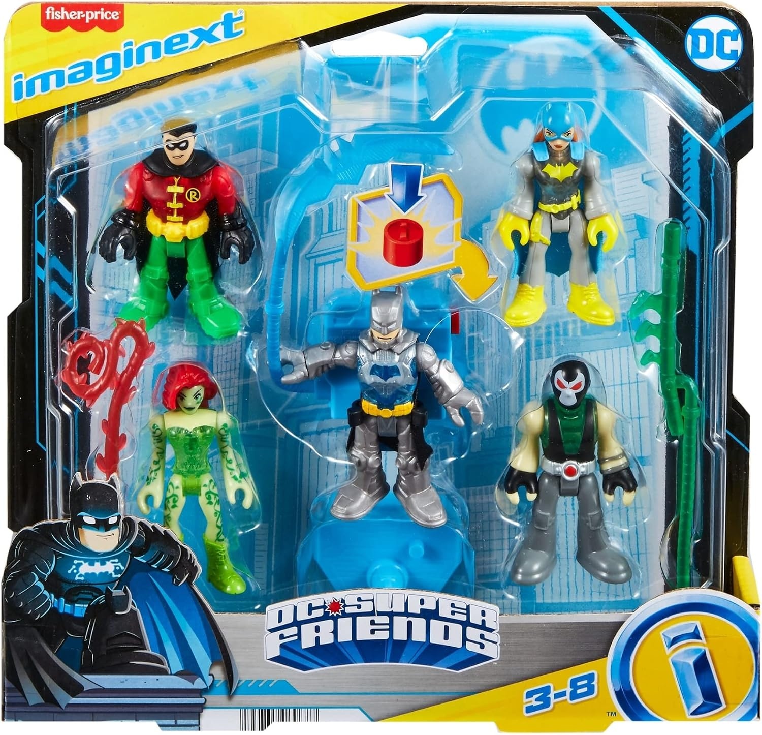 image:imageFisherPrice Imaginext DC Super Friends Preschool Toys Batman Battle Multipack 9Piece Figure Set with LightUp Backpack for Ages 3 Years