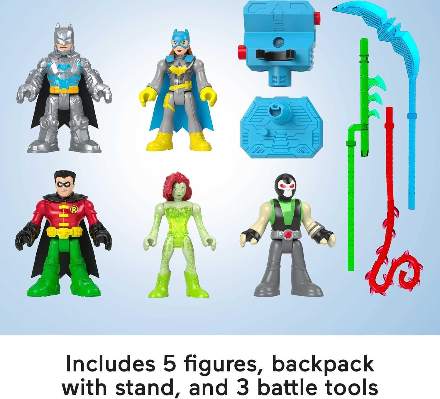 image:imageFisherPrice Imaginext DC Super Friends Preschool Toys Batman Battle Multipack 9Piece Figure Set with LightUp Backpack for Ages 3 Years
