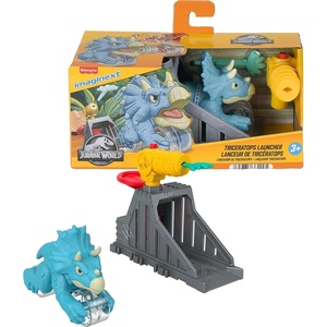 Fisher-Price Imaginext Jurassic World Launcher Set with 4.25-inch Chomping Toy Triceratops Dinosaur, Blaster & Food Projectile​
