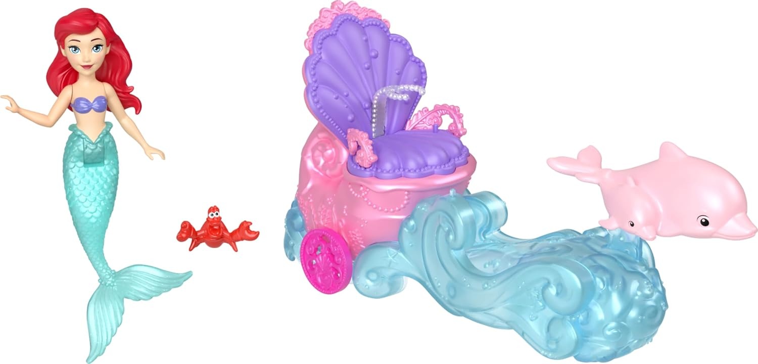 image:imageMattel Disney Princess Ariel Mermaid Small Doll amp Rolling Chariot Vehicle with 1 Friend Figure Inspired by Mattel Disney Movie