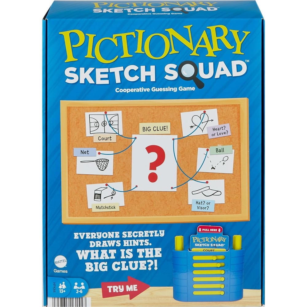 image:imageMattel Games Pictionary Sketch Squad Cooperative Party Game with Clues Case 2 to 6Player Drawing Game
