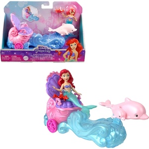 Mattel Disney Princess Ariel Mermaid Small Doll & Rolling Chariot Vehicle with 1 Friend Figure, Inspired by Mattel Disney Movie